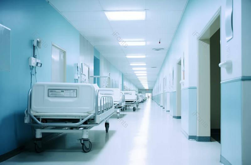 夜晚医院里无人走廊上可移动病床,高清,摄影图,摄影图片,图片大全,摄影图免费下载